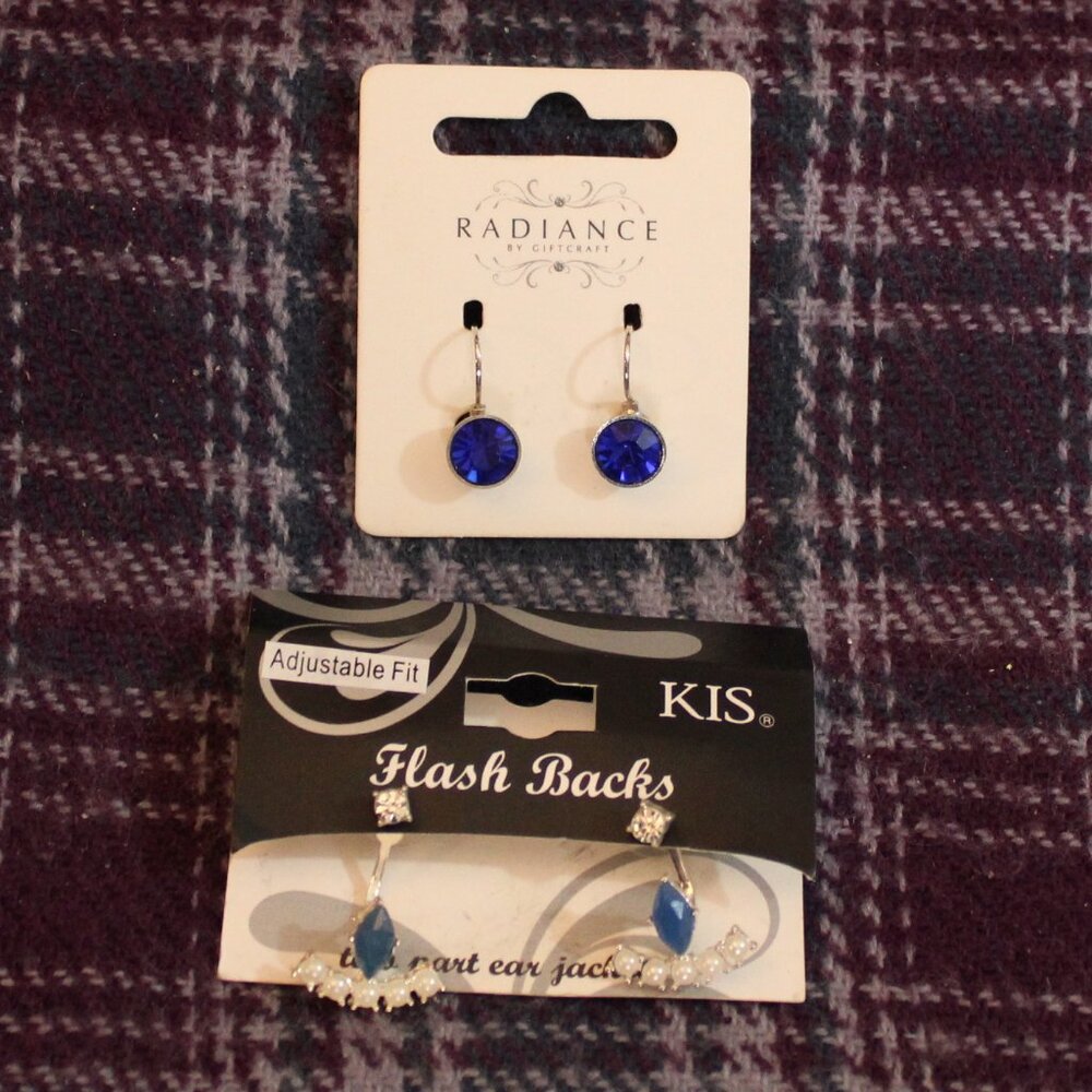 NWT Dark Blue Earring Dangles Ear Huggers Lot of Two